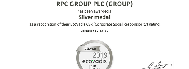 RPC Group riceve la Silver Recognition nell’ambito del Rating CSR 2019.